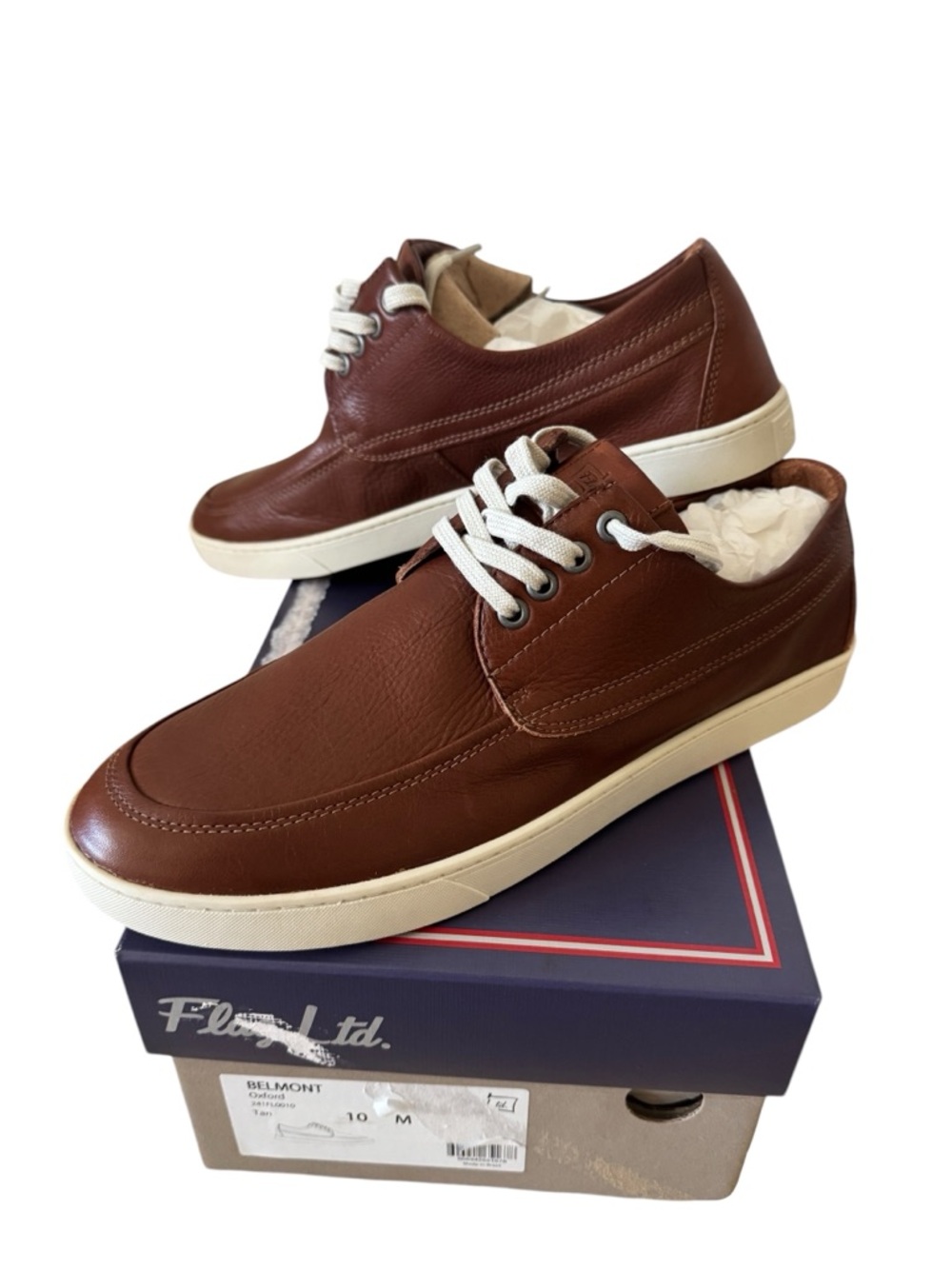Men's Brown Leather Low-Top Sneakers with White Sole-Flag ltd. New with box